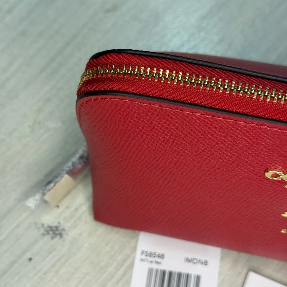 Coach Lunar New Year 2019 Pig Red Leather Cosmetic Pouch with Gold Logo